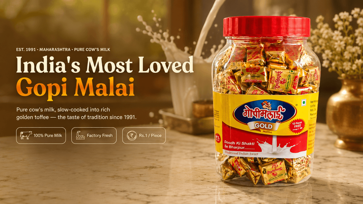 Gopi Malai Gold — India's most loved pure cow's milk toffee, since 1991