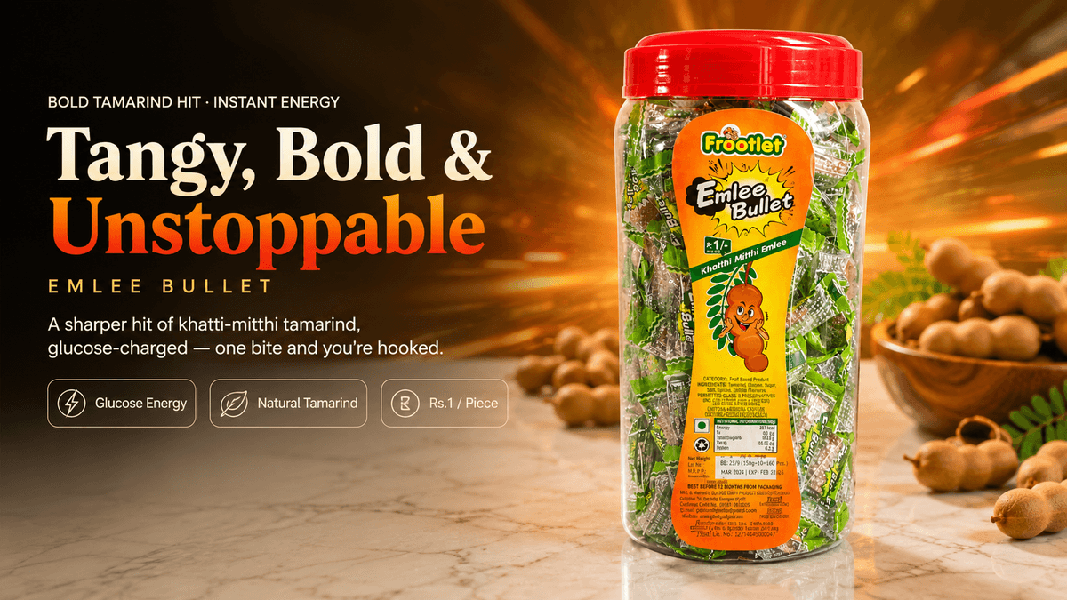 Frootlet Emlee Bullet — bold tamarind hit, instant energy