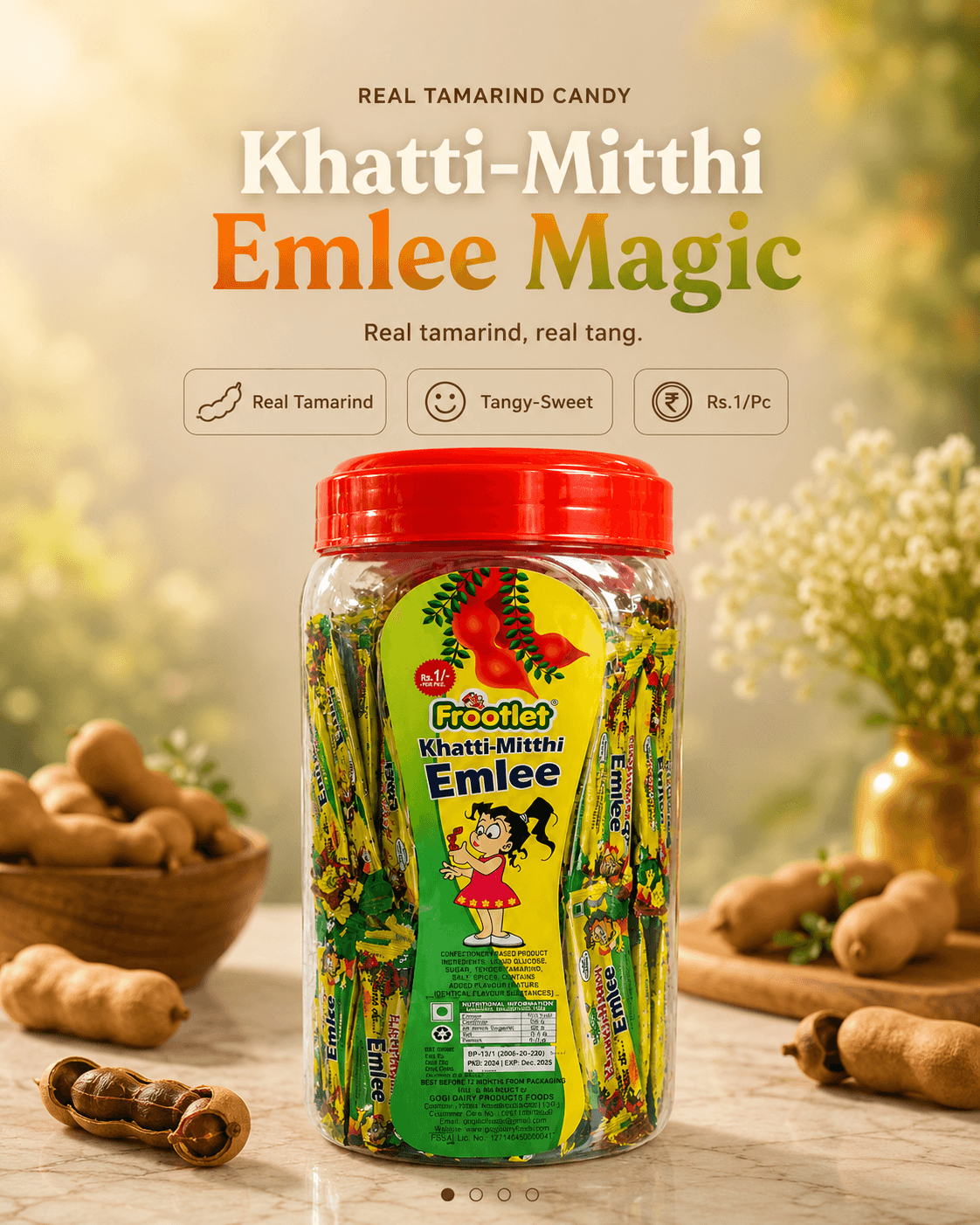 Frootlet Khatti-Mitthi Emlee — real tamarind candy