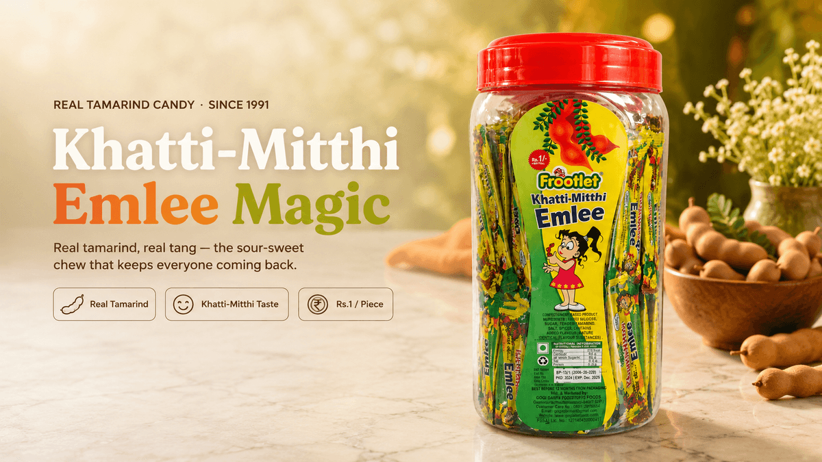 Frootlet Khatti-Mitthi Emlee — real tamarind candy