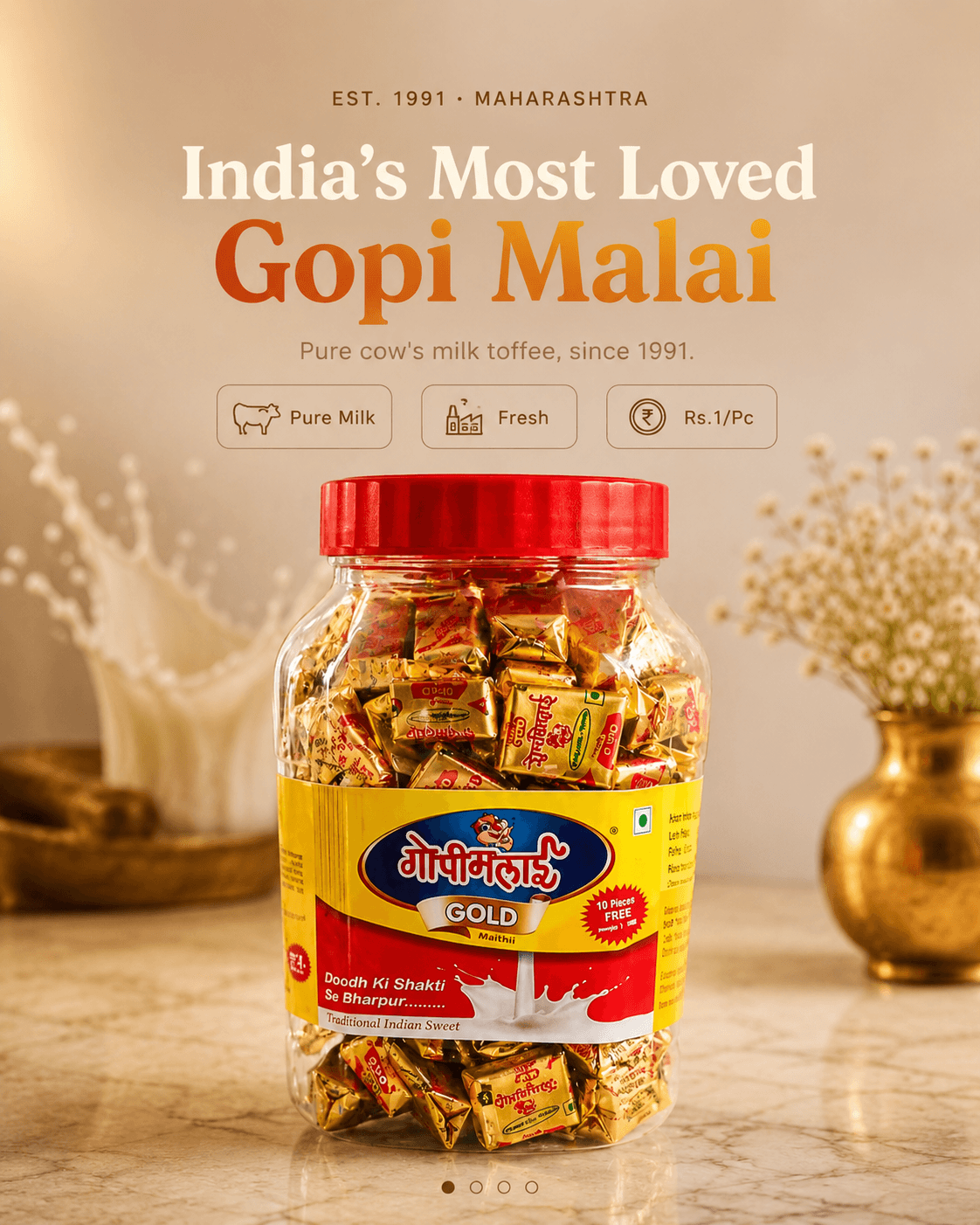 Gopi Malai Gold — India's most loved pure cow's milk toffee, since 1991